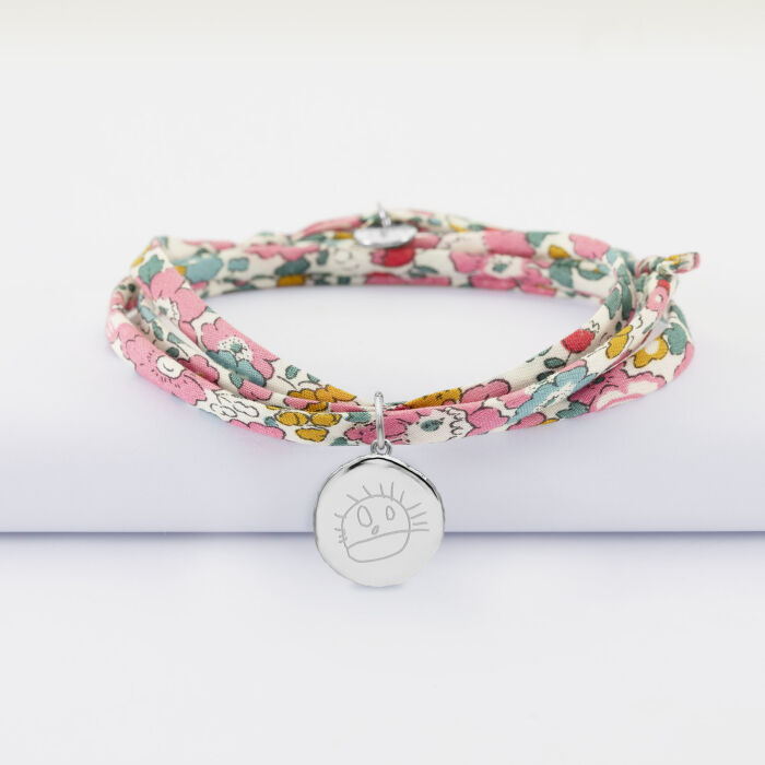 Bracciale 3 giri Liberty personalizzato medaglietta incisa argento Rosa dei venti rigata 14 mm