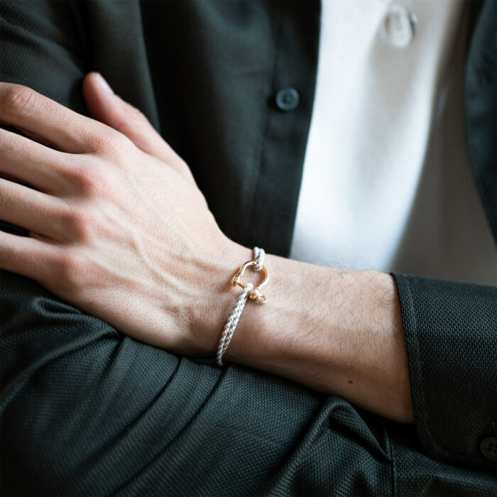 Men's Braided Marine Cord Bracelet with Gold-Plated Shackle Charm 20 mm