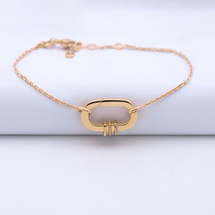 Bracelet chaîne personnalisé collection Chapitre mousqueton 11x19 mm plaqué or - à composer