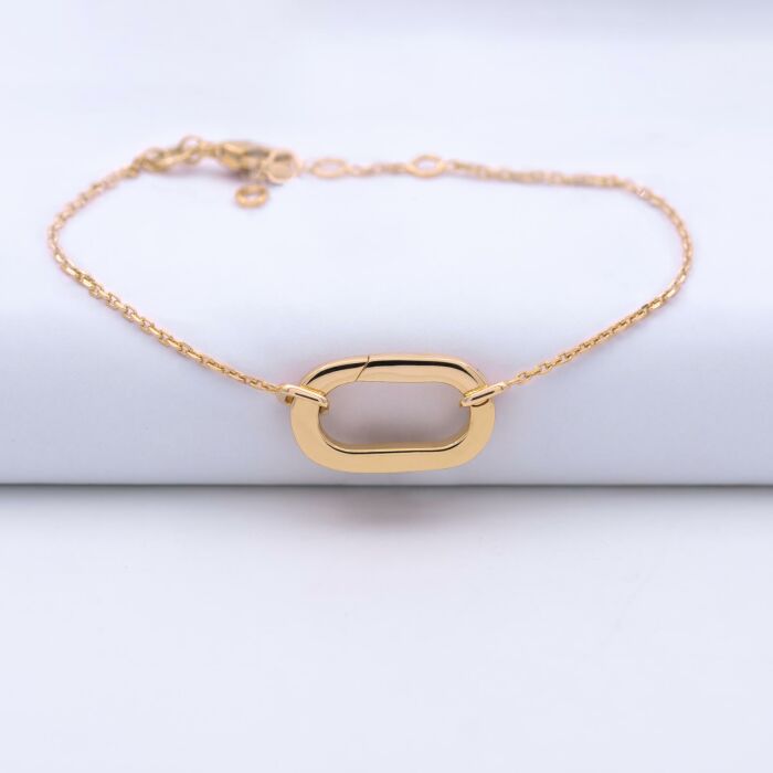 Bracelet chaîne personnalisé collection Chapitre mousqueton 11x19 mm plaqué or - à composer