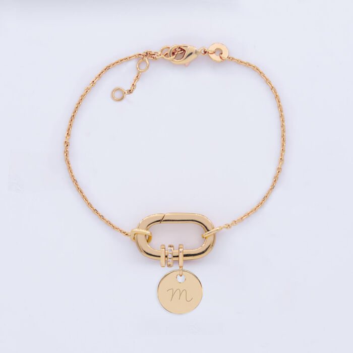 Bracelet chaîne personnalisé collection Chapitre mousqueton 11x19 mm plaqué or - à composer