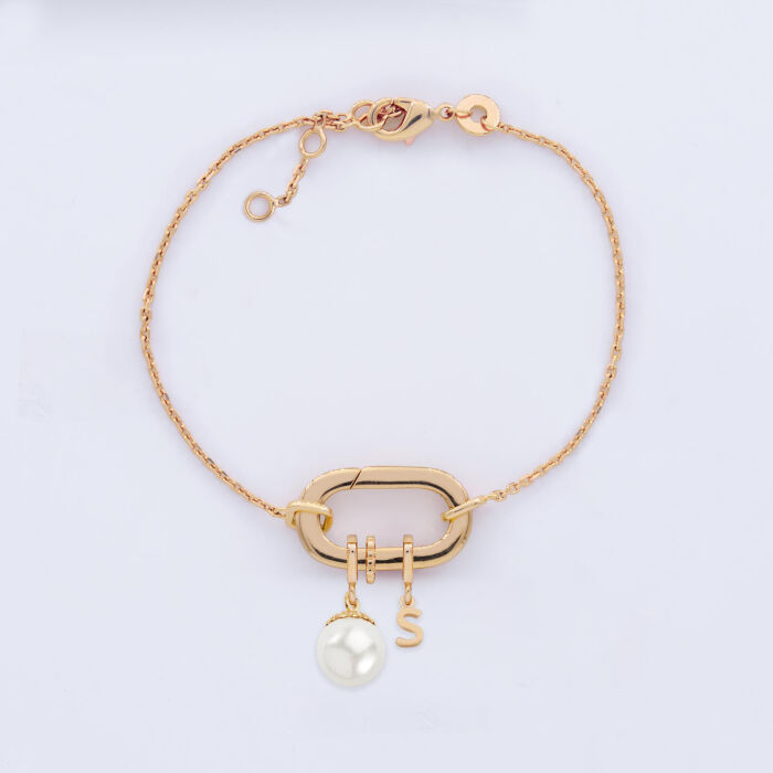 Bracelet chaîne personnalisé collection Chapitre mousqueton 11x19 mm plaqué or - à composer