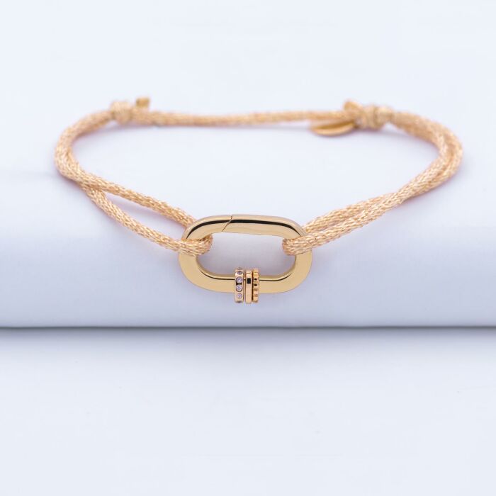 Bracelet personnalisé cordon pailleté collection Chapitre mousqueton 11x19 mm plaqué or - à composer