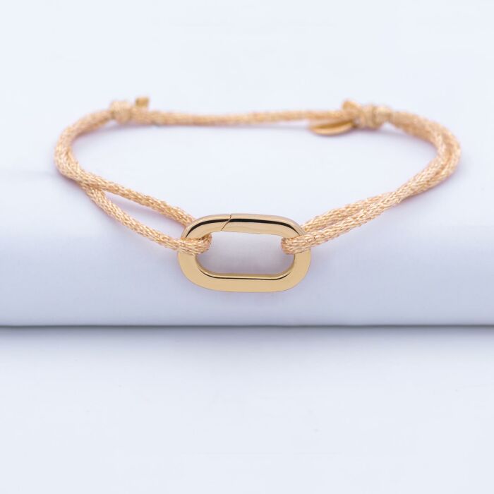 Bracelet personnalisé cordon pailleté collection Chapitre mousqueton 11x19 mm plaqué or - à composer