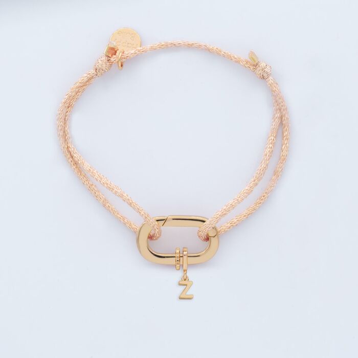 Bracelet personnalisé cordon pailleté collection Chapitre mousqueton 11x19 mm plaqué or - à composer