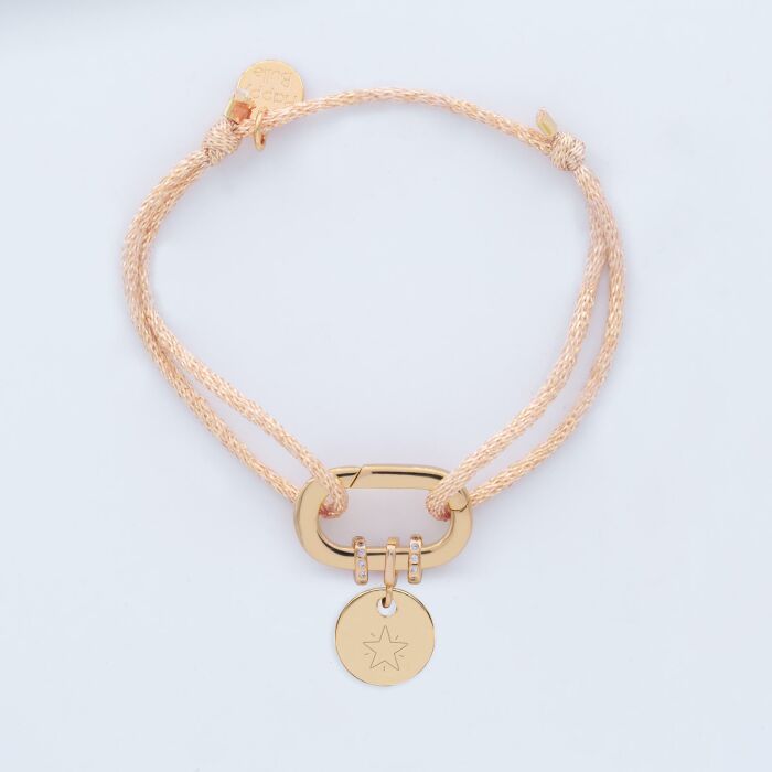 Bracelet personnalisé cordon pailleté collection Chapitre mousqueton 11x19 mm plaqué or - à composer