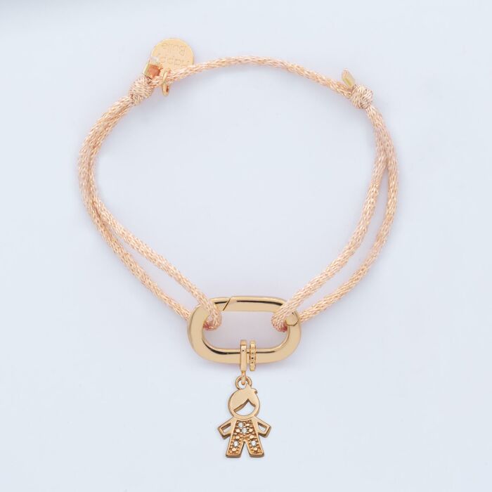 Bracelet personnalisé cordon pailleté collection Chapitre mousqueton 11x19 mm plaqué or - à composer