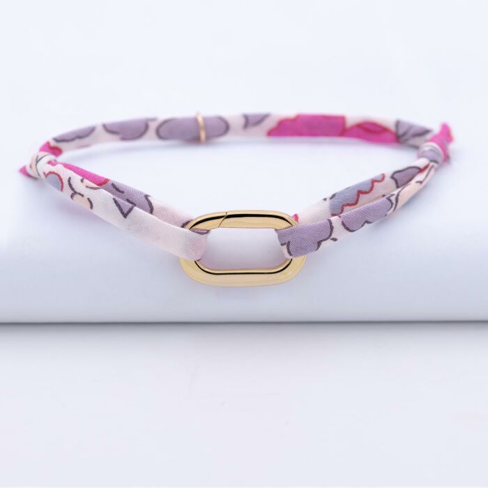 Bracelet personnalisé cordon Liberty collection Chapitre mousqueton 11x19 mm plaqué or - à composer