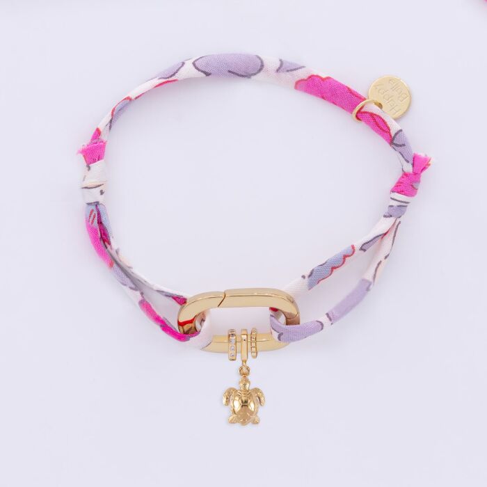 Bracelet personnalisé cordon Liberty collection Chapitre mousqueton 11x19 mm plaqué or - à composer