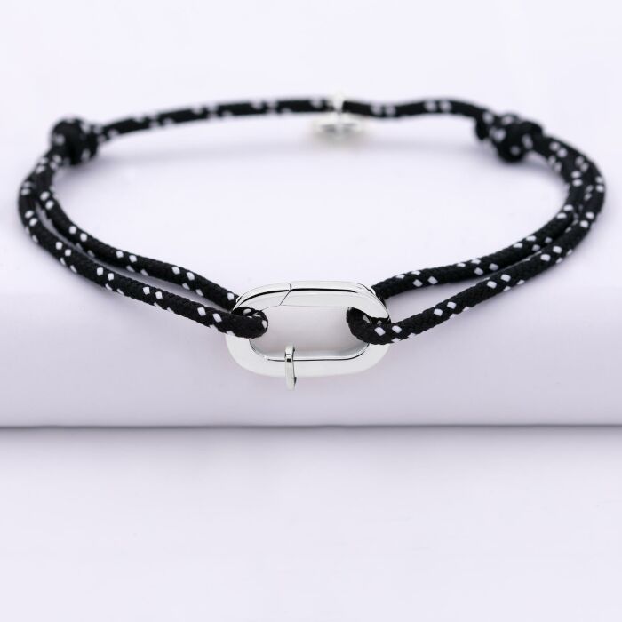 Bracelet homme personnalisé cordage marin collection Chapitre mousqueton 11x19 mm argent - à composer