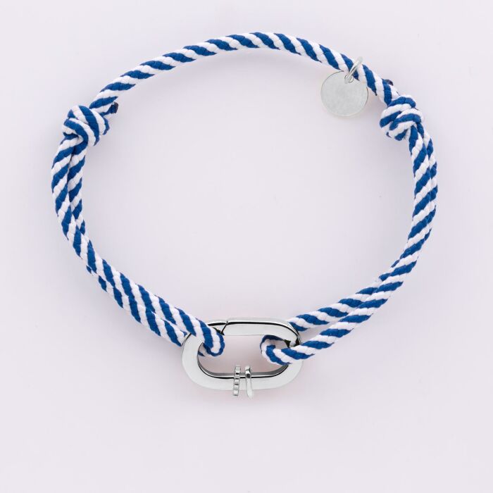 Bracelet homme personnalisé cordon marin tressé collection Chapitre mousqueton 11x19 mm argent - à composer