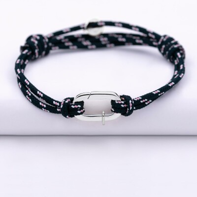 Bracelet homme personnalisé cordage marin double collection Chapitre mousqueton 11x19 mm argent - à composer
