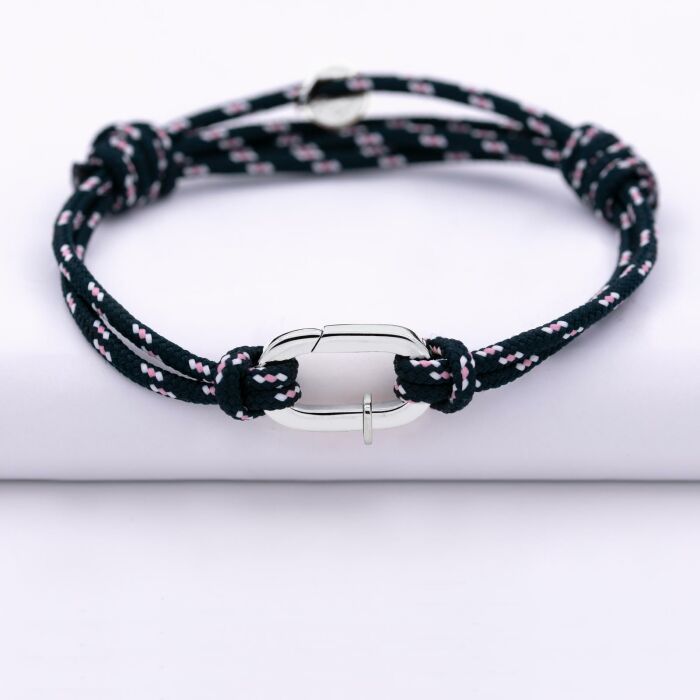 Bracelet homme personnalisé cordage marin double collection Chapitre mousqueton 11x19 mm argent - à composer