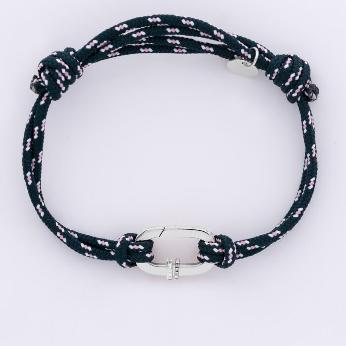 Bracelet homme personnalisé cordage marin double collection Chapitre mousqueton 11x19 mm argent - à composer
