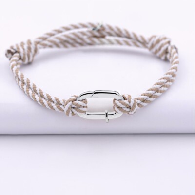Bracelet homme personnalisé cordon marin double tressé collection Chapitre mousqueton 11x19 mm argent - à composer