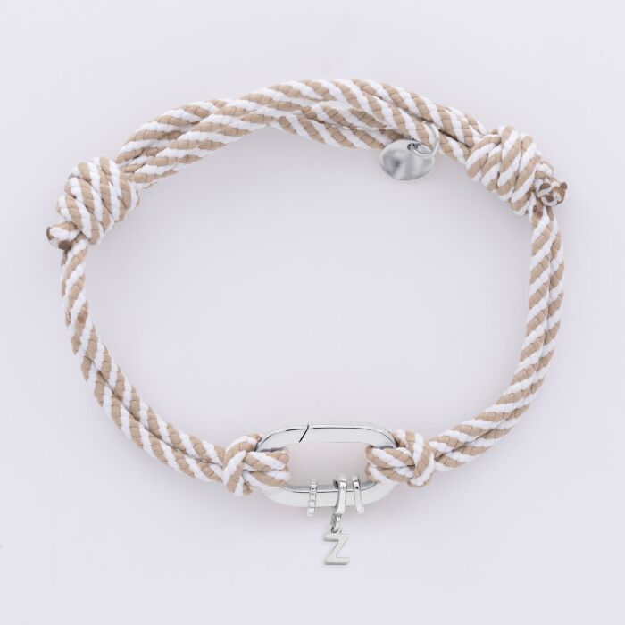 Bracelet homme personnalisé cordon marin double tressé collection Chapitre mousqueton 11x19 mm argent - à composer