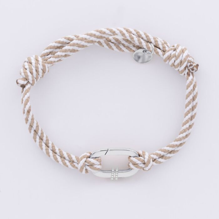 Bracelet homme personnalisé cordon marin double tressé collection Chapitre mousqueton 11x19 mm argent - à composer