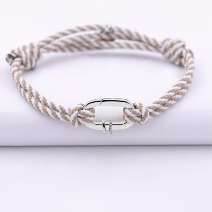 Bracelet homme personnalisé cordon marin double tressé collection Chapitre mousqueton 11x19 mm argent - à composer