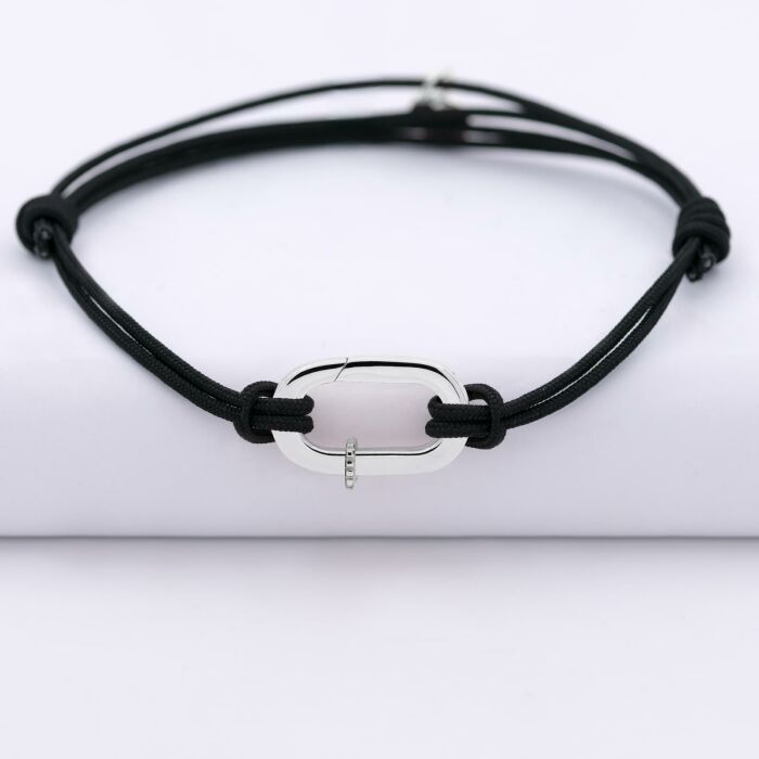 Bracelet homme personnalisé cordon double collection Chapitre mousqueton 11x19 mm argent - à composer