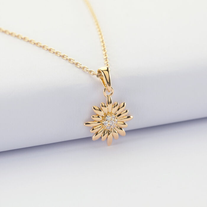 Pendentif breloque plaqué or tournesol scintillant 13 mm