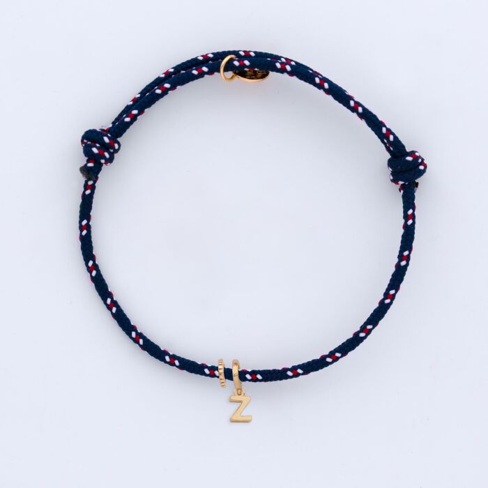 Bracelet homme personnalisé cordage marin collection Chapitre plaqué or - à composer - 2 charms dentelle, lettre