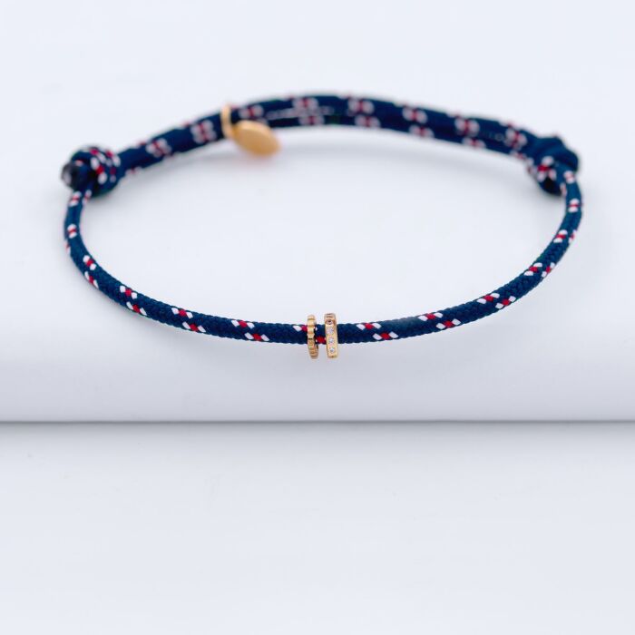 Bracelet homme personnalisé cordage marin collection Chapitre plaqué or - à composer - 2 charms dentelle et zircons