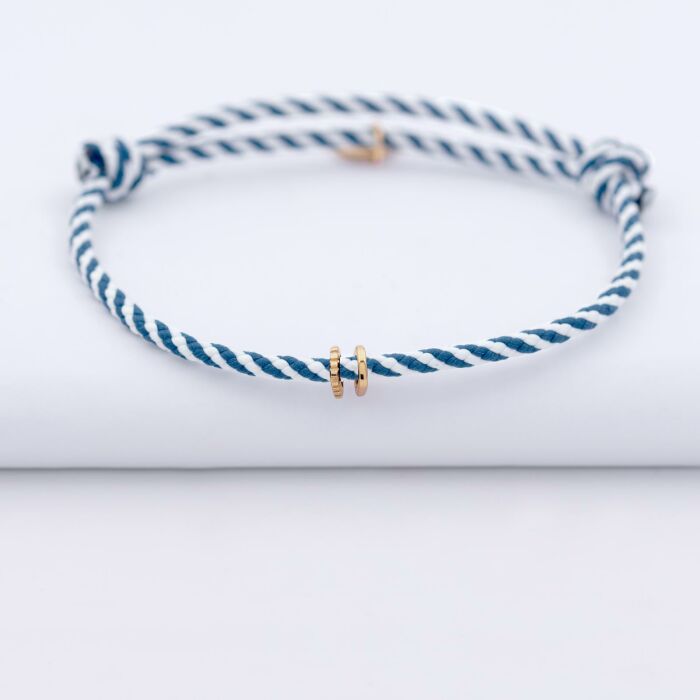 Bracelet homme personnalisé cordon marin tressé collection Chapitre plaqué or - à composer - 2 charms dentelle et lisse