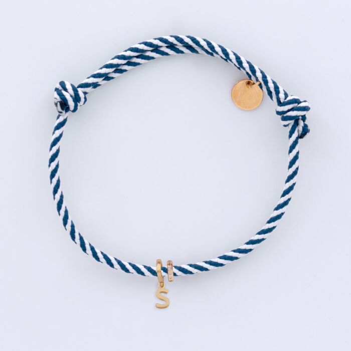 Bracelet homme personnalisé cordon marin tressé collection Chapitre plaqué or - à composer - 2 charms lettre et zircons