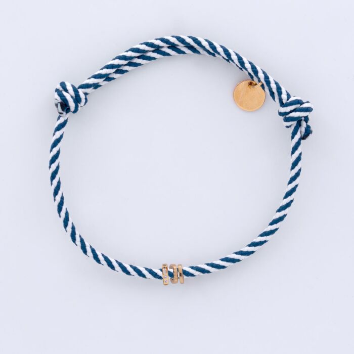 Bracelet homme personnalisé cordon marin tressé collection Chapitre plaqué or - à composer - 3 charms zircons, dentelle et lisse