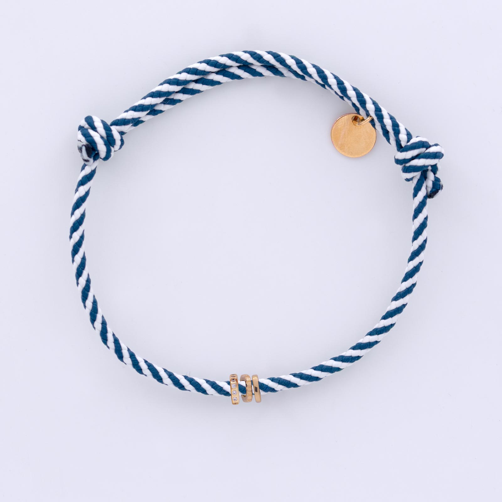 Dimacci Bracciale Morso Di Cavallo Regolabile: In Acciaio Inox E Nylon Intrecciato (Blu Navy + Placcato Oro)