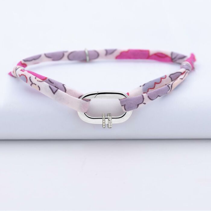 Bracelet personnalisé cordon Liberty collection Chapitre mousqueton 11x19 mm argent - à composer - 2 charms dentelle et zircons