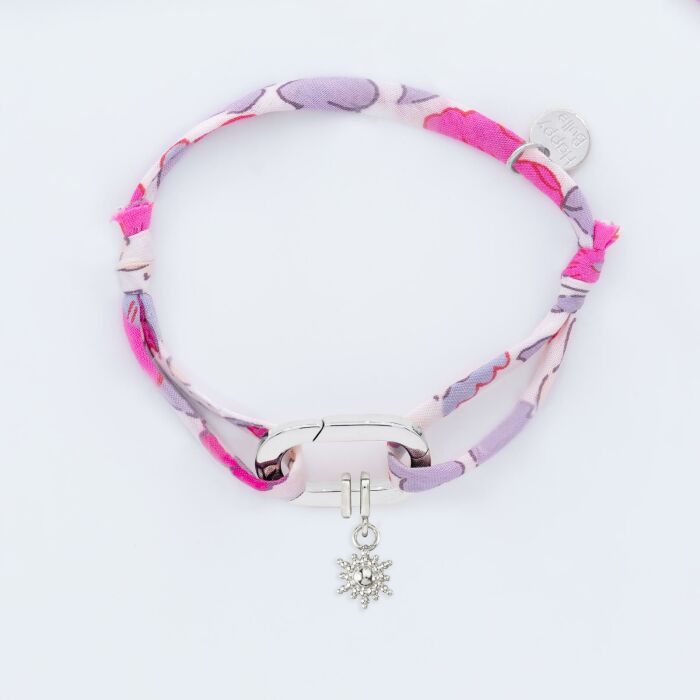 Bracelet personnalisé cordon Liberty collection Chapitre mousqueton 11x19 mm argent - à composer - 2 charms lisse et étoile