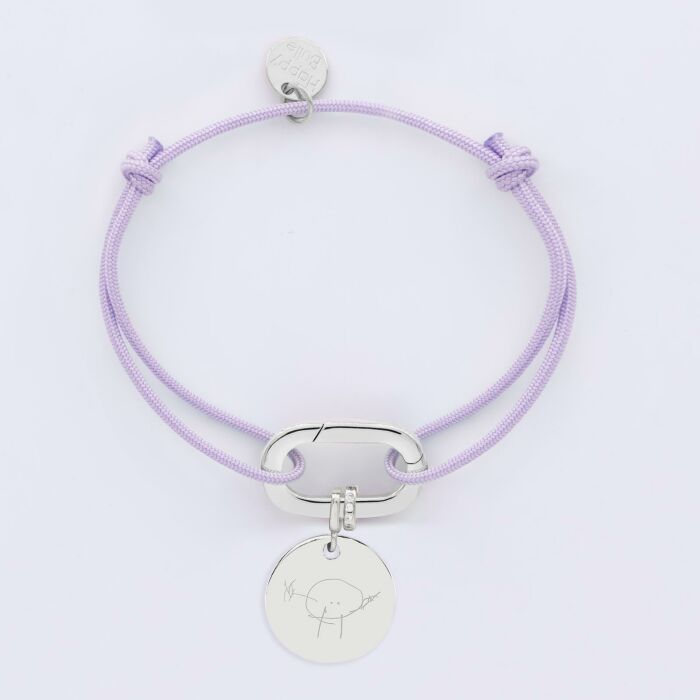 Bracelet personnalisé cordon collection Chapitre mousqueton 11x19 mm argent - à composer - 2 charms médaille 15 mm et zircon