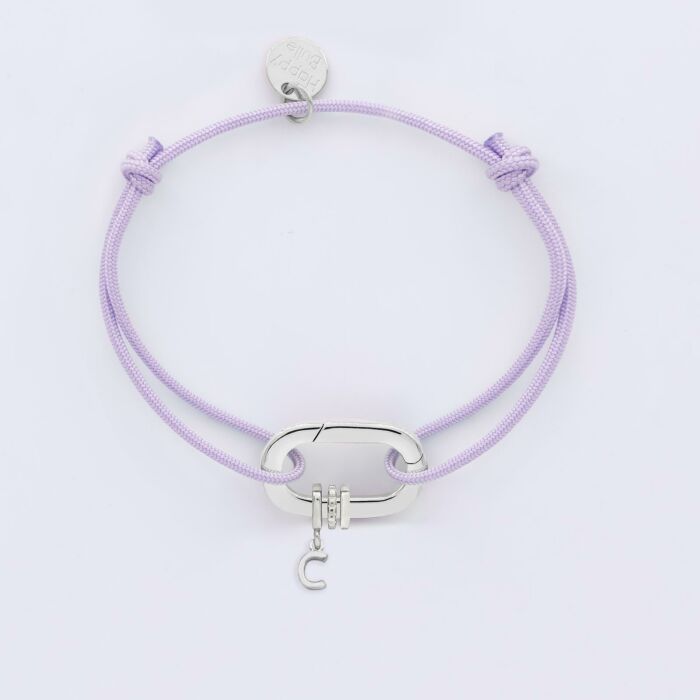 Bracelet personnalisé cordon collection Chapitre mousqueton 11x19 mm argent - à composer - 3 charms lettre, dentelle et lisse