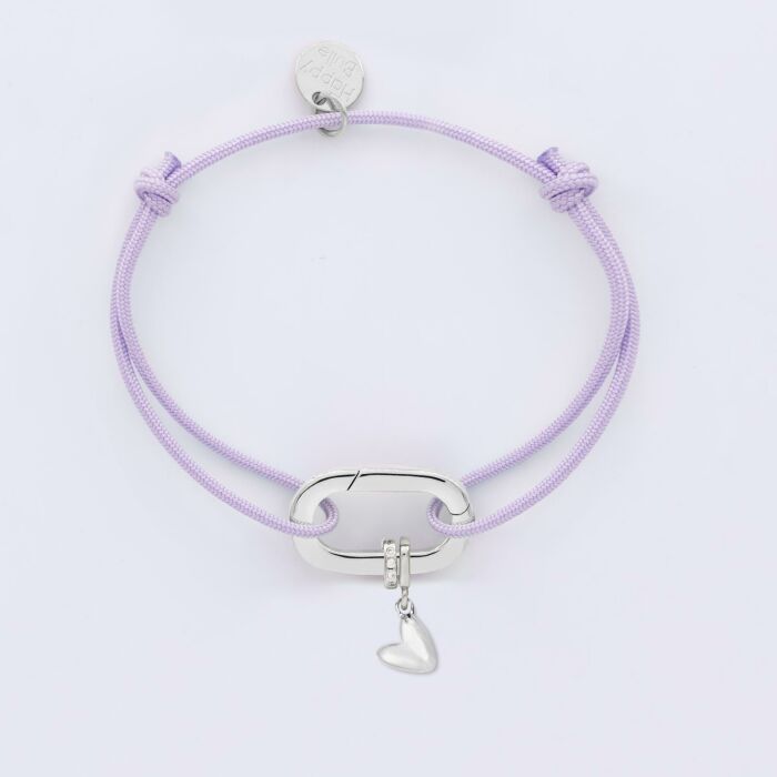Bracelet personnalisé cordon collection Chapitre mousqueton 11x19 mm argent - à composer - 2 charms zircon et coeur