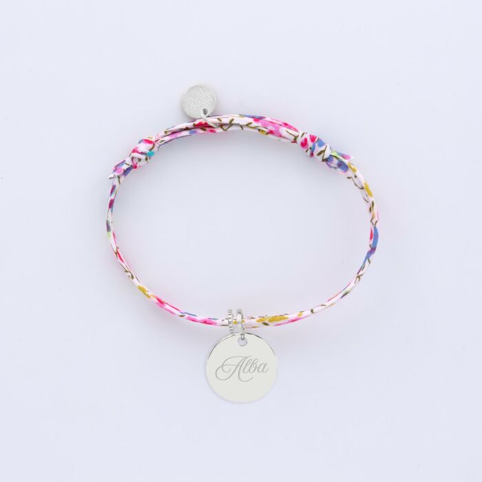 Bracelet enfant Liberty personnalisé collection Chapitre argent - à composer - 2 charms dentelle et médaille 15 mm