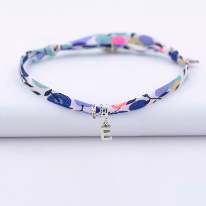 Bracelet Liberty personnalisé collection Chapitre argent - à composer - 3 charms  zircons, dentelle et lettre