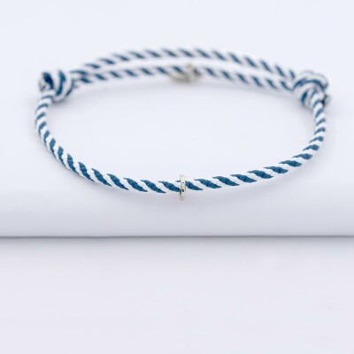Bracelet homme personnalisé cordon marin tressé collection Chapitre argent - à composer - 1 charm lisse