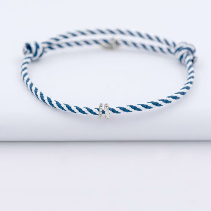 Bracelet homme personnalisé cordon marin tressé collection Chapitre argent - à composer - 2 chrams dentelle et zircon