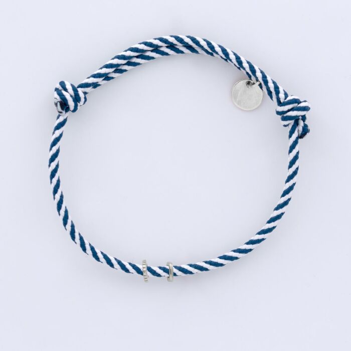 Bracelet homme personnalisé cordon marin tressé collection Chapitre argent - à composer - 2 charms lisse et dentelle