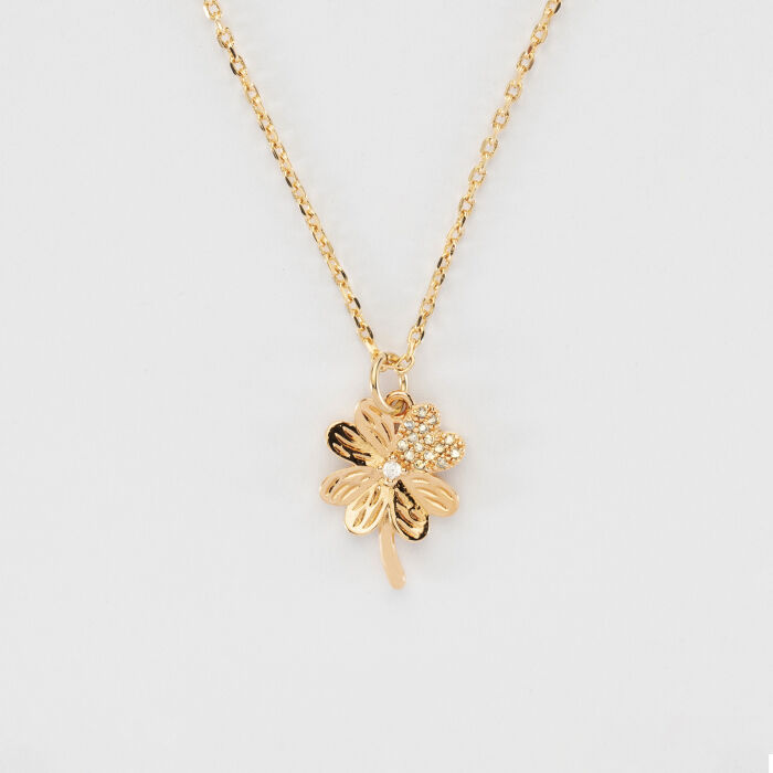 Pendentif plaqué or trèfle scintillant 15 mm