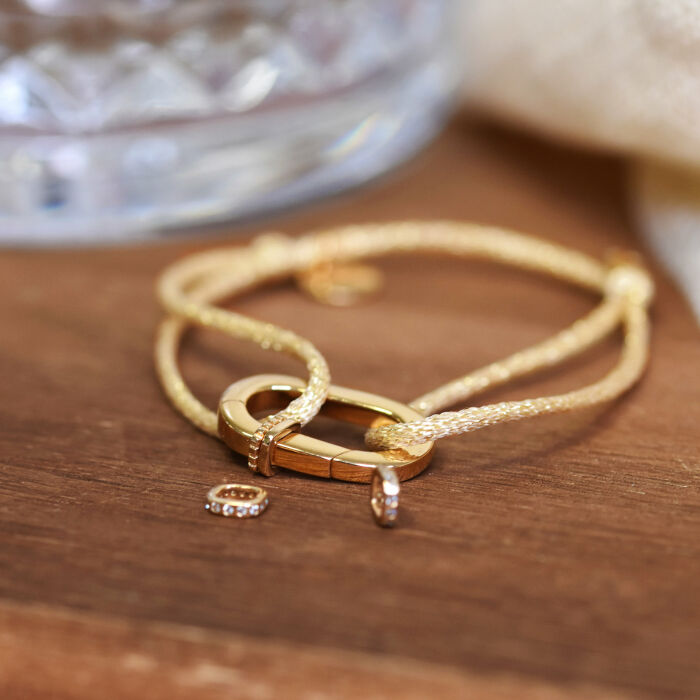 Personalised Gold-Plated Glitter Cord Chapter Collection Clasp Bracelet 11x19 mm- Create your own