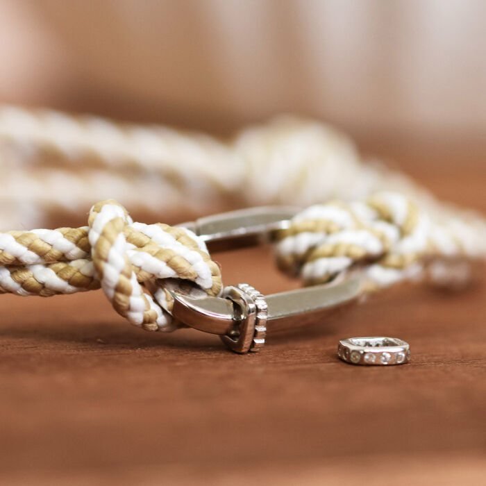 Bracelet homme personnalisé cordon marin double tressé collection Chapitre mousqueton 11x19 mm argent - à composer - ambiance