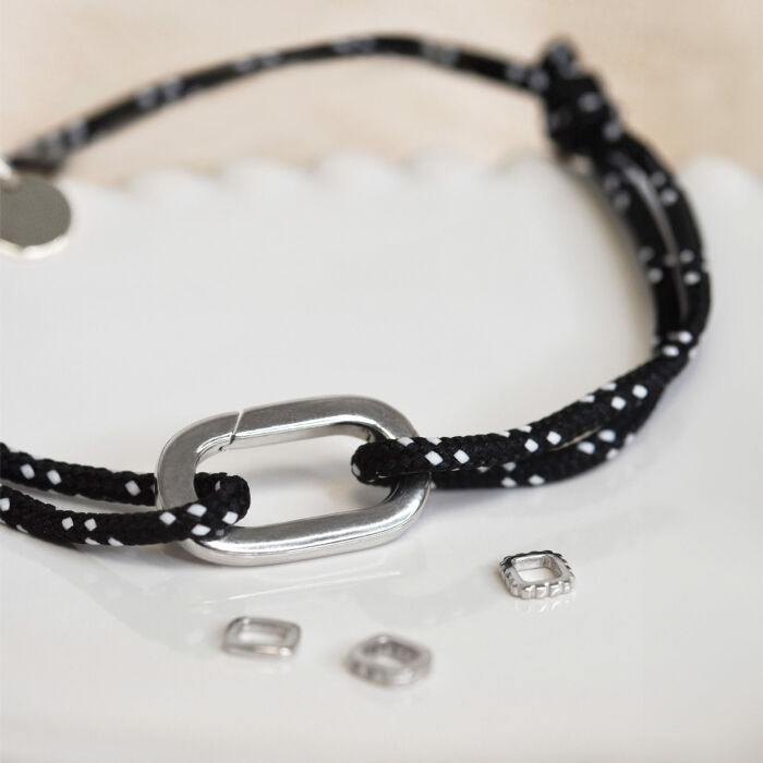 Bracelet homme personnalisé cordage marin collection Chapitre mousqueton 11x19 mm argent - à composer - ambiance 2