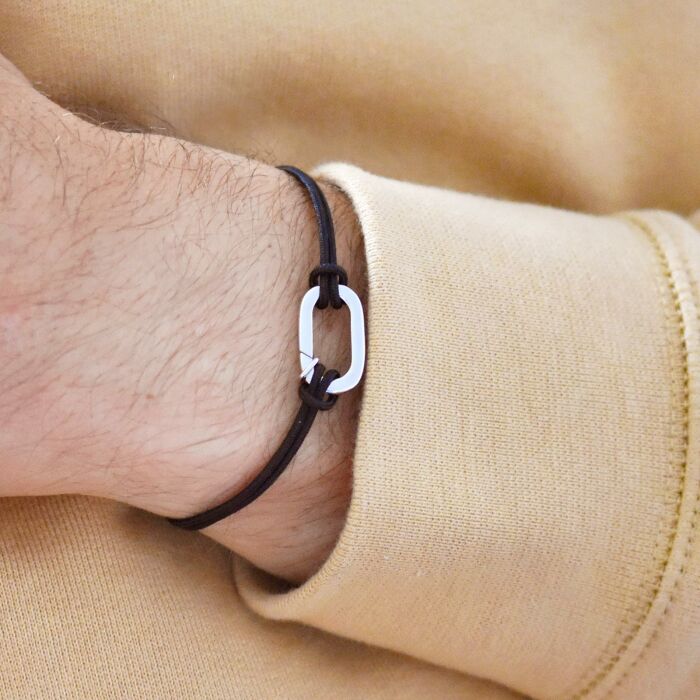 Bracciale uomo personalizzato cordino doppio collezione Capitolo moschettone 11x19 mm argento - da comporre