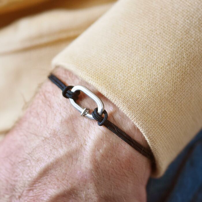 Bracelet homme personnalisé cordon double collection Chapitre mousqueton 11x19 mm argent - à composer