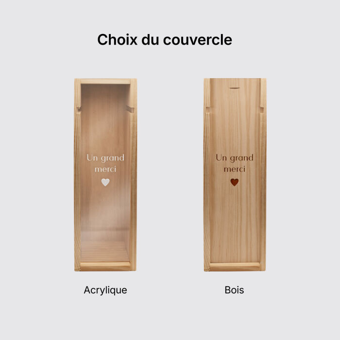 Caisse de vin personnalisée bois couvercle gravé - Visuel choix du couvercle