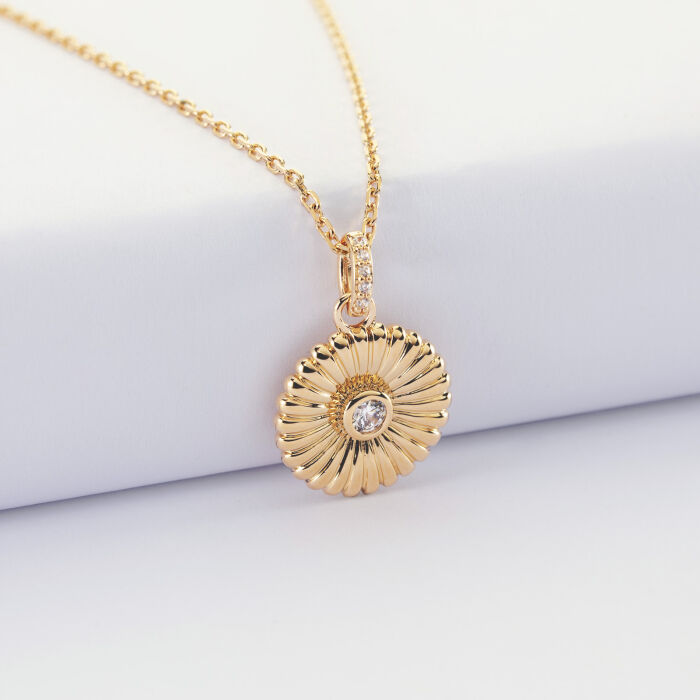 Pendentif plaqué or marguerite scintillante 14 mm