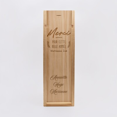 Caisse de vin personnalisée bois couvercle gravé - Edition spéciale "Merci pour cette belle année" - prénoms enfants