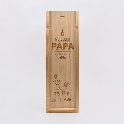 Caisse de vin bois couvercle acrylique gravé - Edition spéciale "Meilleur Papa depuis" - écrit et dessin enfant